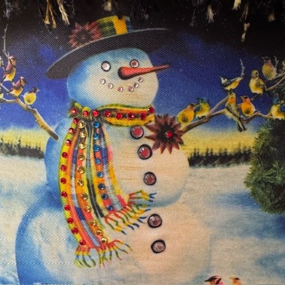 Festive Snowman Winter Handbag With Black Fringe & Dual Handles - Picture 2 of 10